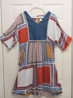 Vermont Country Store Patchwork Dress Medium Boho Cottagecore Prairie Pockets